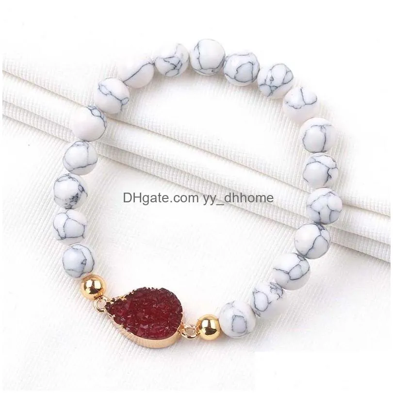 8mm natural stone beads bracelets for women resin stone druzy colorful charm white turquoise bead bracelet wholesale jewelry