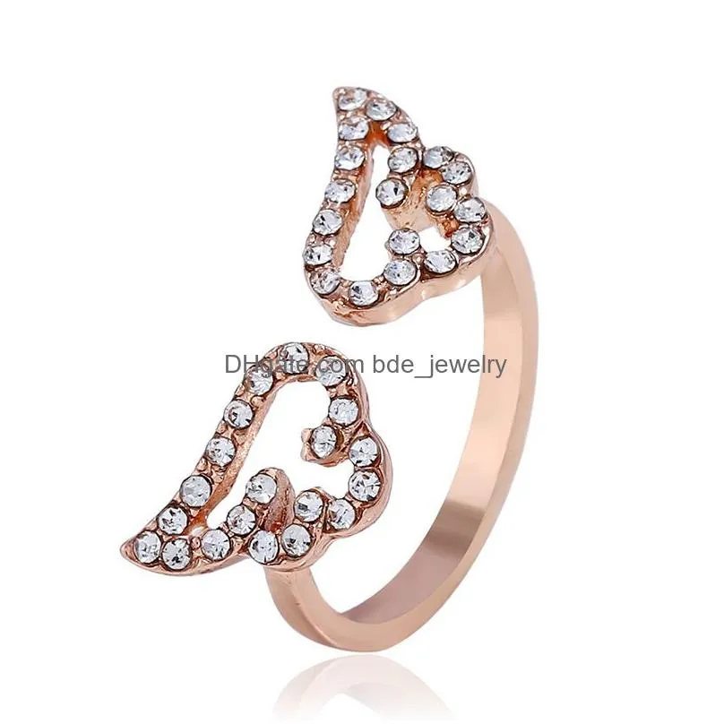  angel wings ring cute design crystal open rings for elegant girls women jewelry gift