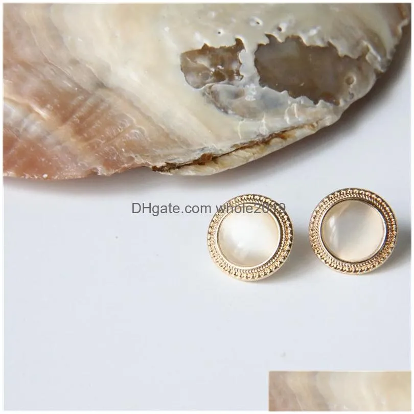 new round marble opal stone big stud earrings for women fashion temperament simulated pearl earring jewelry 2019 cute korea style