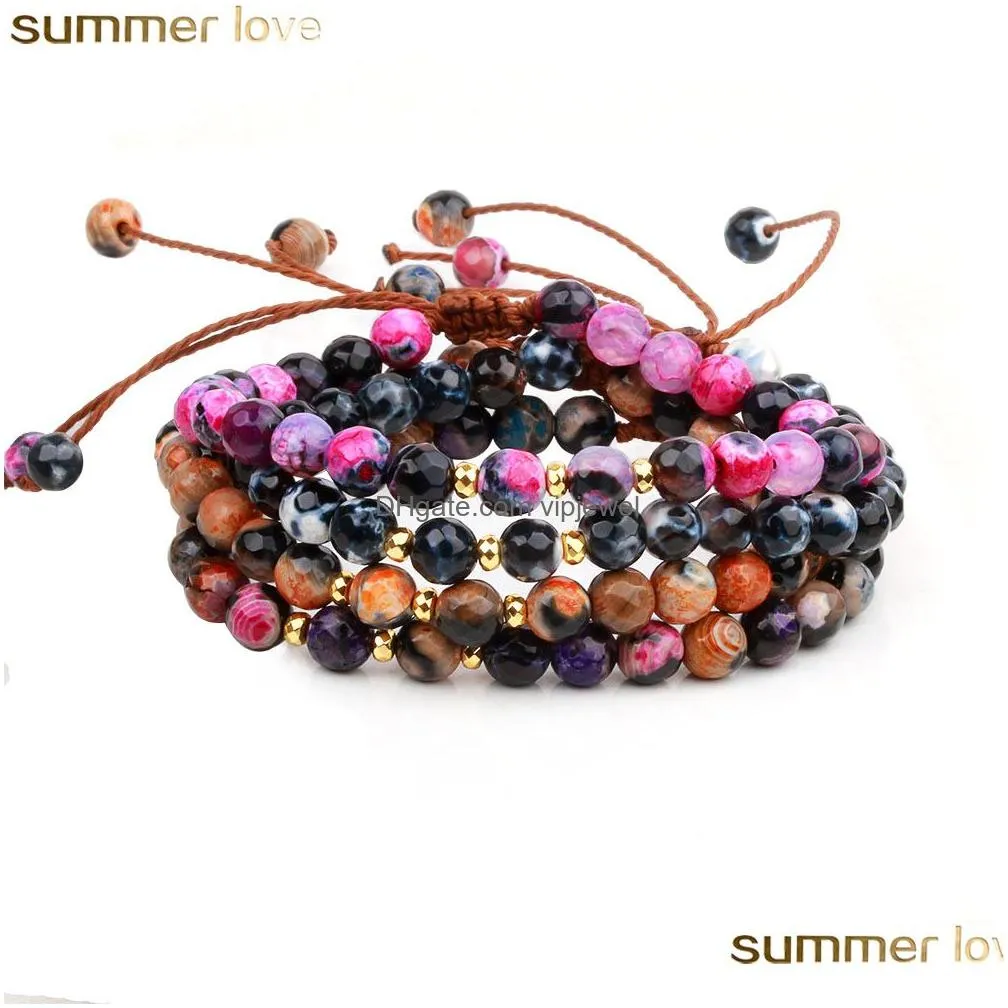 natural stone beaded bracelet strands for men handmade adjustable multi color beads braided rope bracelets for women couple jewelry