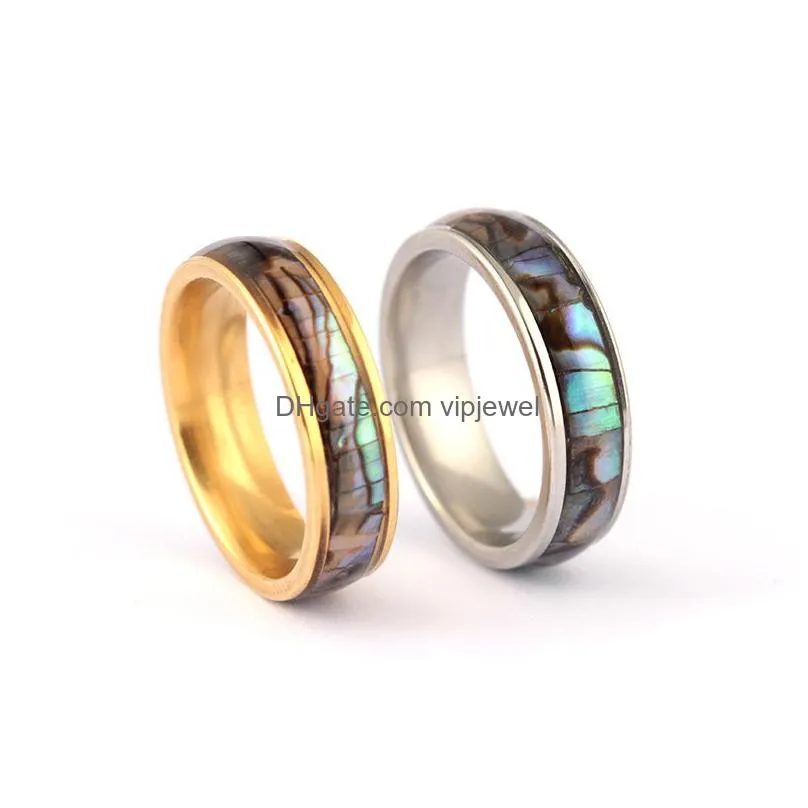 shellhard abalone shell lovers couples ring stainless steel finger rings wedding bands for men women comfort fit size 612 jewelry