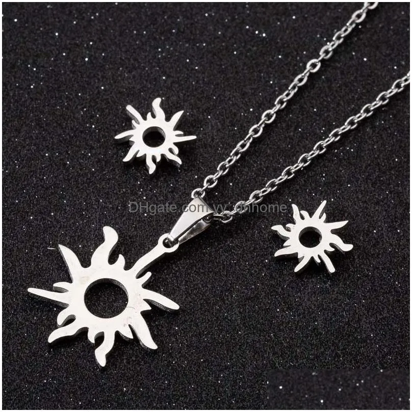 sunflower pendant necklace for women stainless steel gold plating stud earrings accessories jewelry set