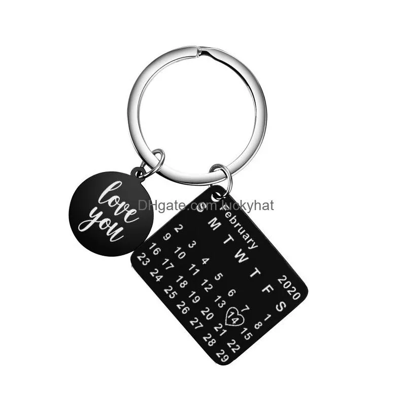 new personalized calendar keychain hand carved calendar highlighted with heart date keyring stainless steel valentines day gift