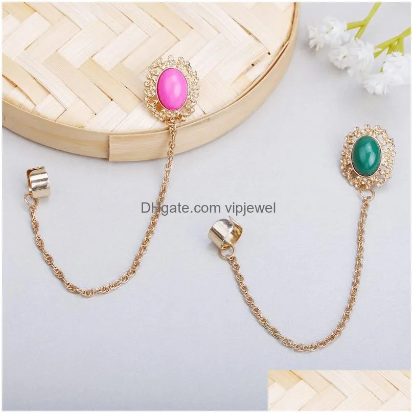 trendy tassel chain clip earrings fashion jewelry for women gold chain with green pink acrylic pendant cuff earring single ear jewelry