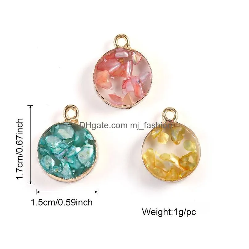 new fashion resin stone pendant charm natural shell paper sequins pendant with gold plated for diy jewelry making bracelet necklace