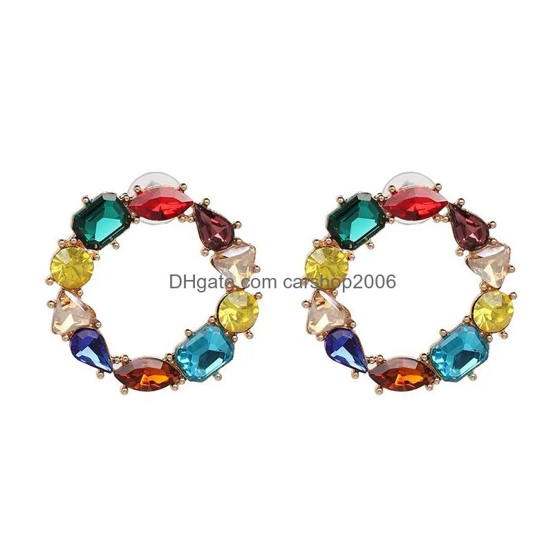 bohemian colorful crystal circle hoop earrings stunning gold big circle rainbow earring for women high quality south korea design