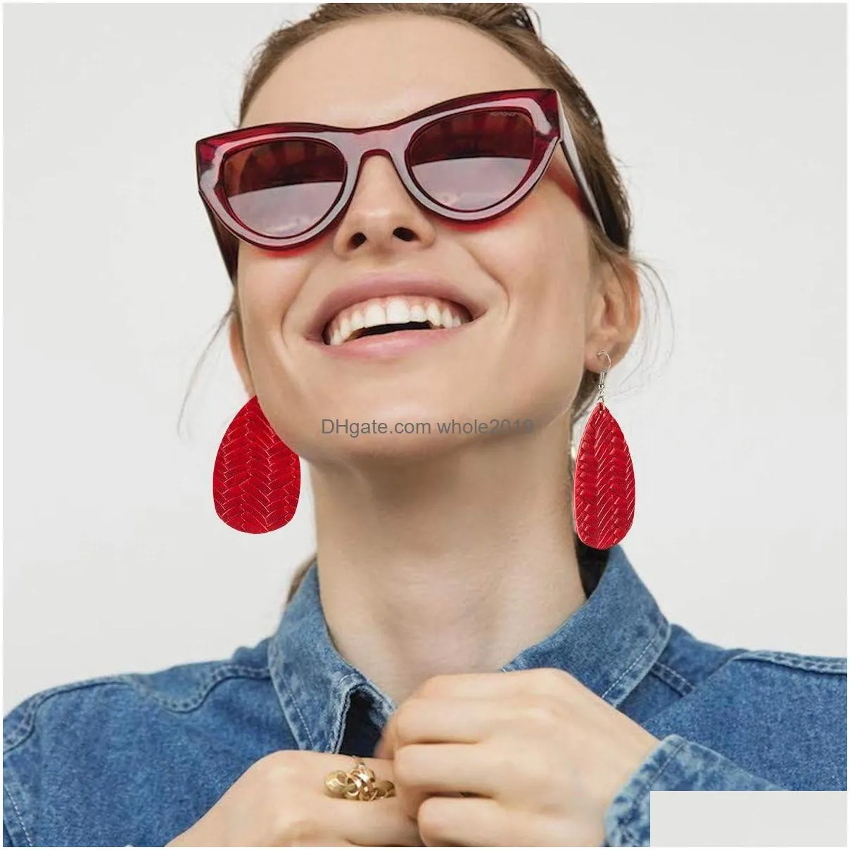 2019 new soft pu leather earrings for women fashion woven pattern summer leather oval earring bohemian style women water drops jewelry