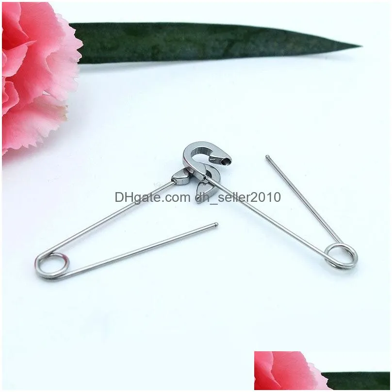 punk personality safety pin puncture earring for men women stainless steel personality rock brief style dangle earrings party jewelry