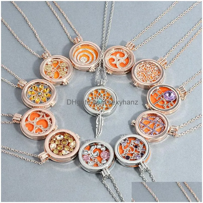 oil diffuser locket necklaces high quality fragrance scent perfume  diffuser box pendant necklace rose gold color jewelry