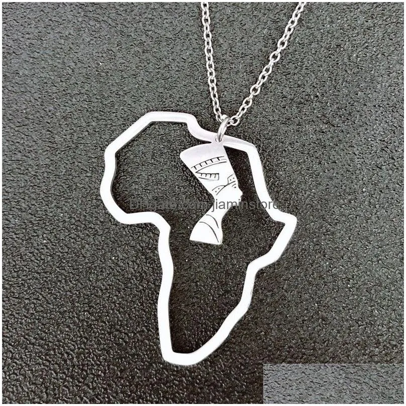 africa map necklace simple hollow portrait pendant stainless steel necklace jewelry gifts for men women jewelry