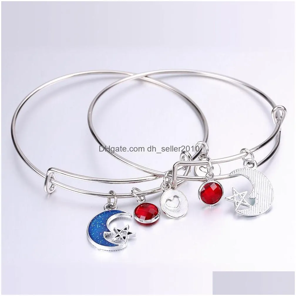 diy moon charms expandable wire bangles bohemia brand design birthstone pendant cable wire bracelet for women girl fashion jewelry