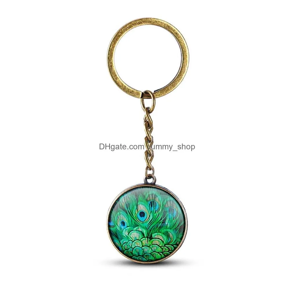  design crystal keychain unique art peacock wiggling feather key holder handmade animal pattern keyring for women girls personalized