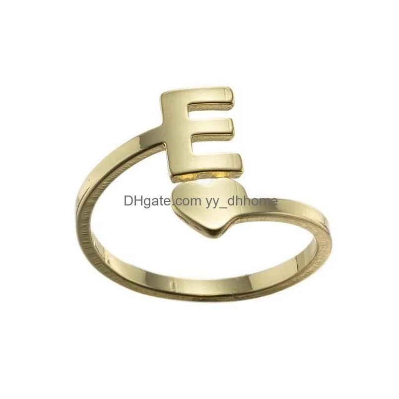 az 26 letter band rings stainless steel open love heart shaped gold engagement wedding jewelry for men women