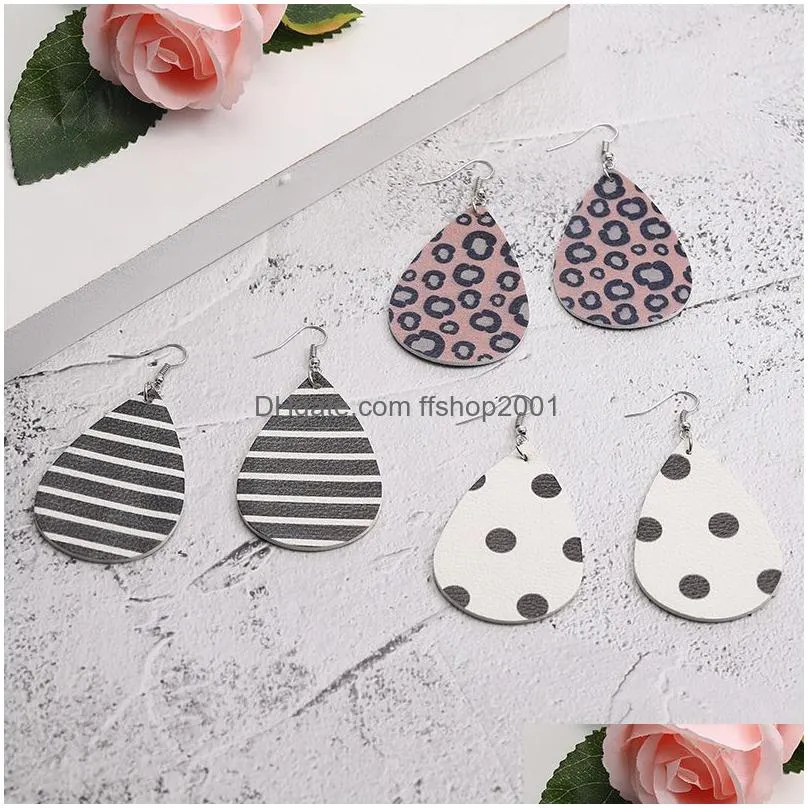  design pu leather earrings for women leopard stripe dot pattern multi colors teardrop leather bohemia water drop earrings jewelry