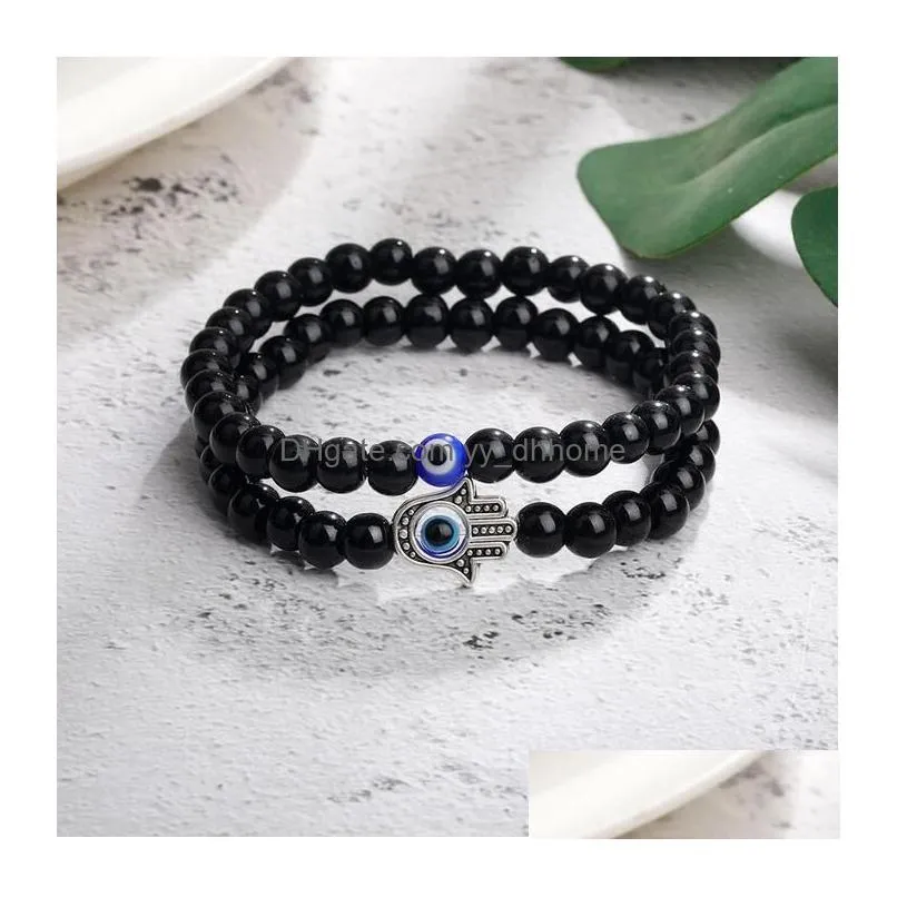 2pcs set evil blue eye beaded bracelet for women men strands couple jewelry hand charm white turquoise bracelets