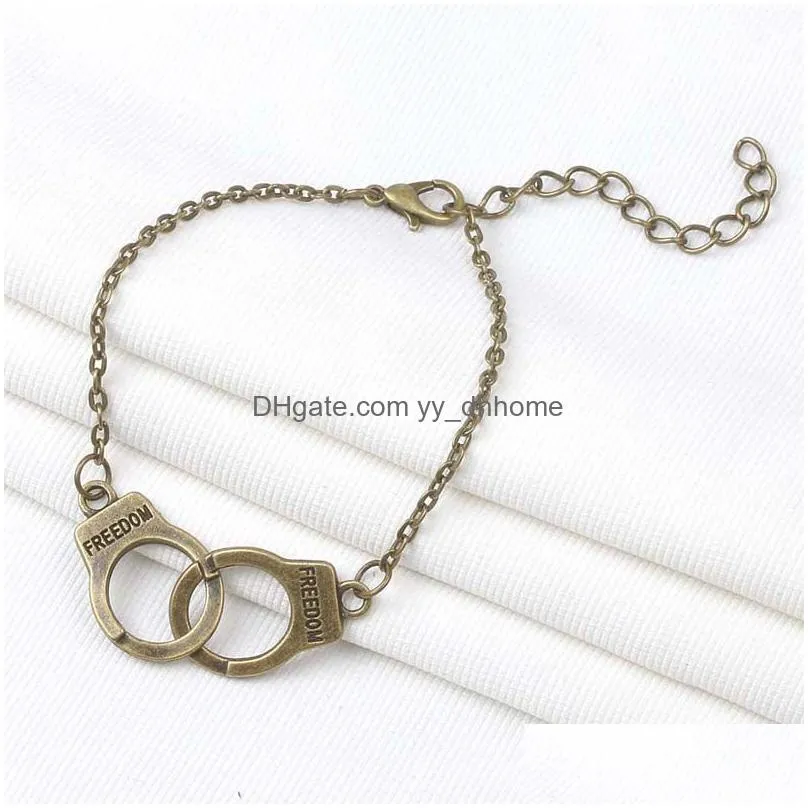 vintage silver gold color handcuffs bracelets for men women dom charm chain bracelet bangles fashion jewelry summer style gift