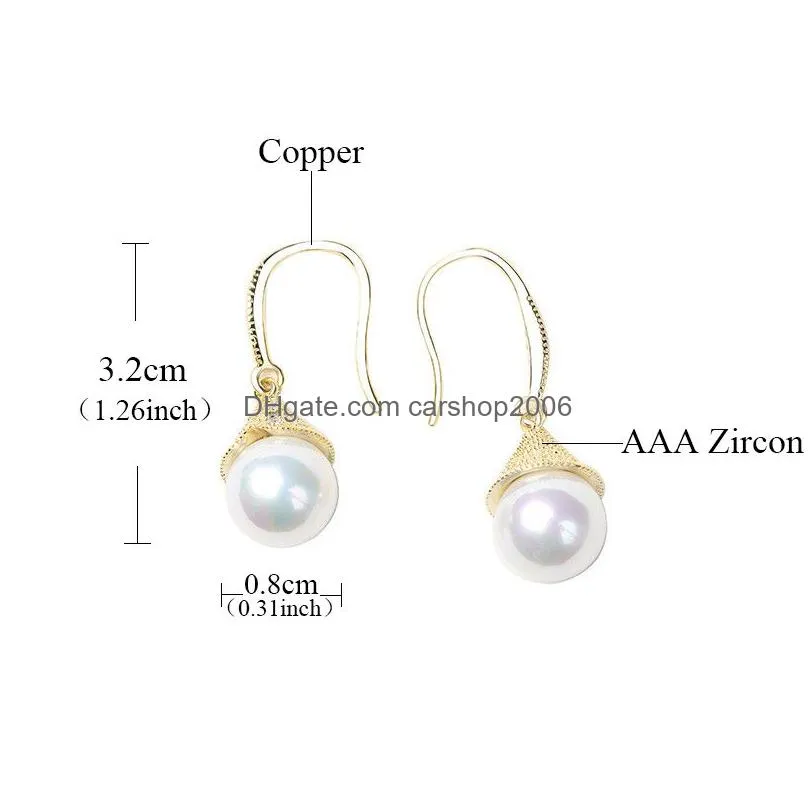 fashion imitation pearl crown cz drop earrings for women pave cubic zircon big hook dangle earring party gifts gold silver gift