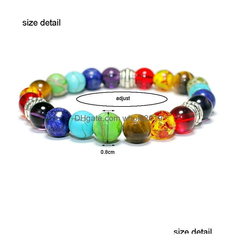 new adjustable 7 chakras beaded bracelets 8mm natural stone bead elastic yoga buddha tiger eye bracelet for women men wholesale