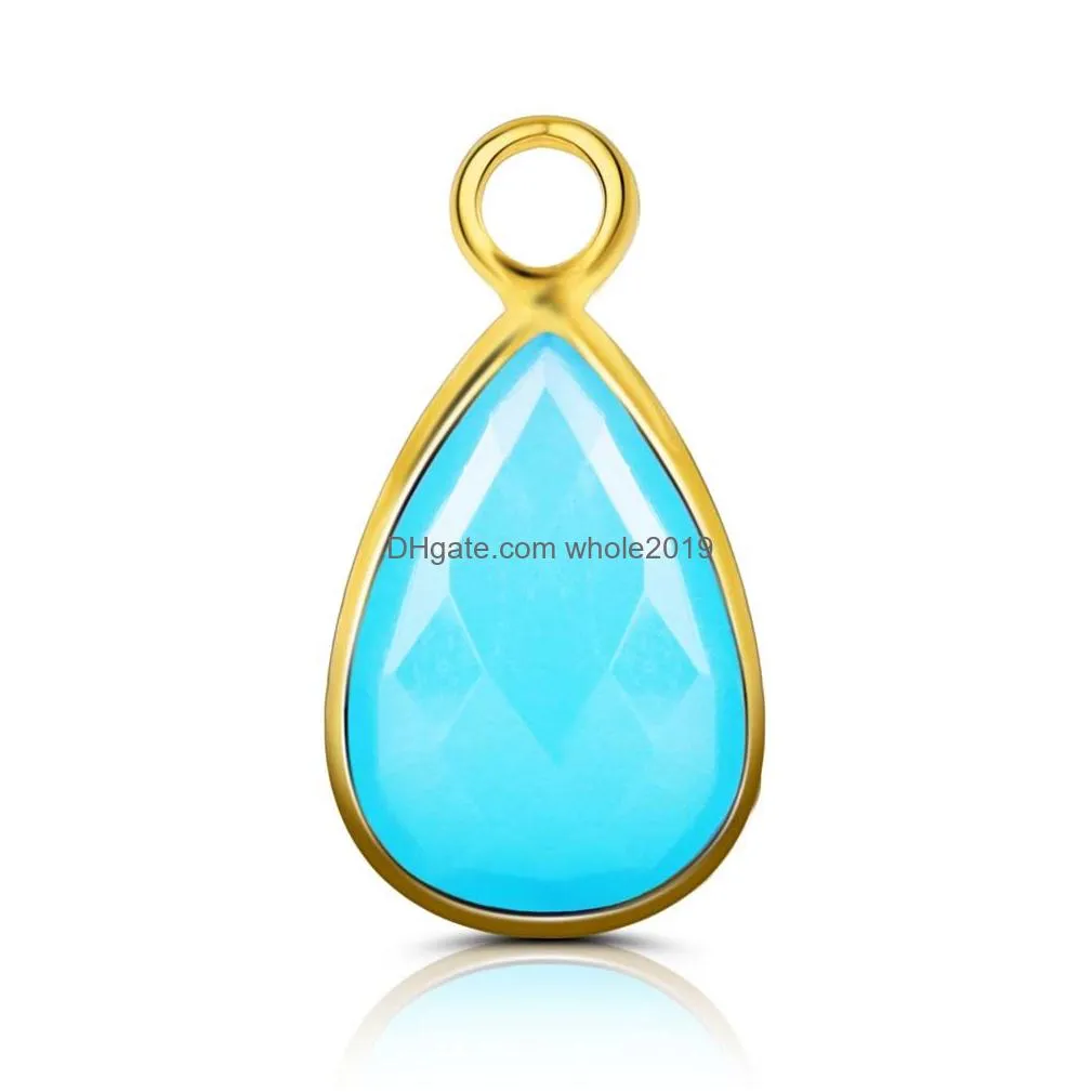 wholesale fashion water drop charms green glass birthstone pendants for necklace bracelets diy jewelry accessories for women