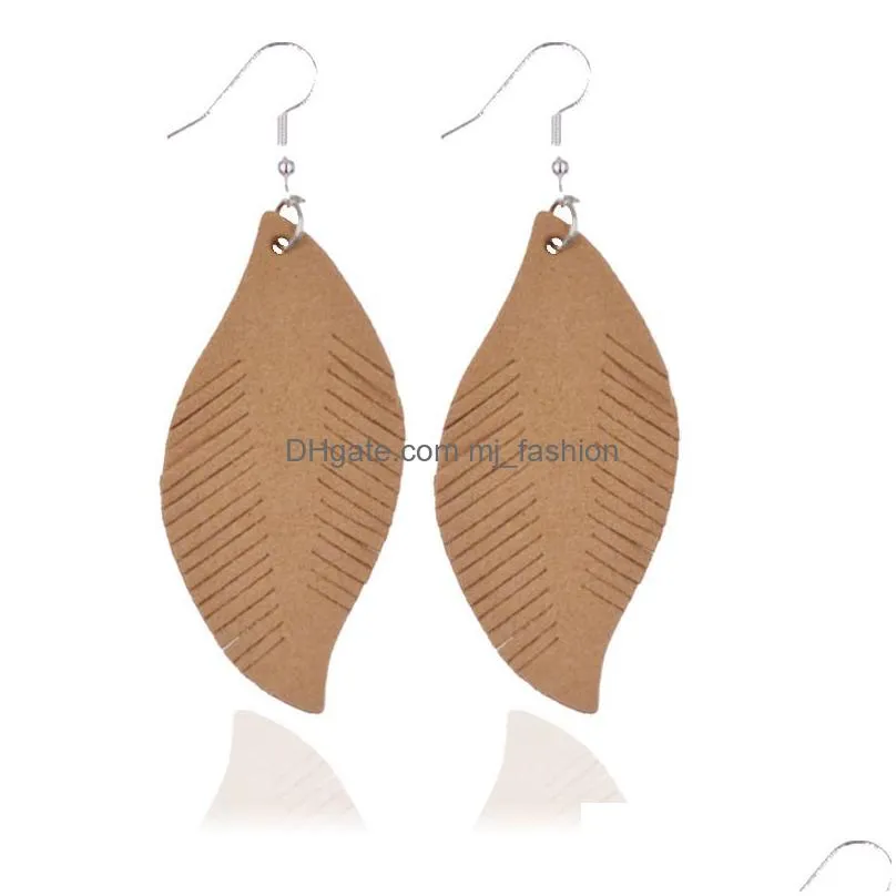 new arrival leather leaf earrings fashionable lightweight feather leaf dangle earrings for women girls bohemia statement earring