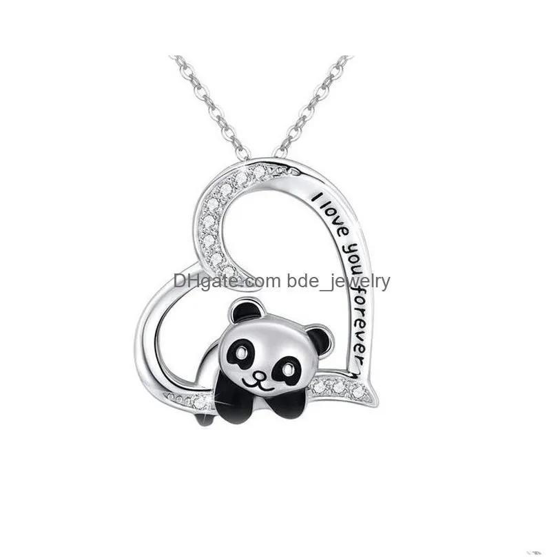 panda mom pendant necklace party jewelry silver plated cute cartoon animals heart necklaces