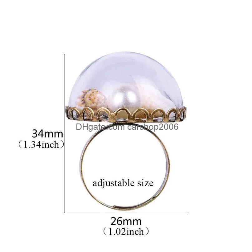 4 styles vintage glass rings jewelry shell starfish adjustable rings for women ladies party unique jewelry handmade artwork gifts