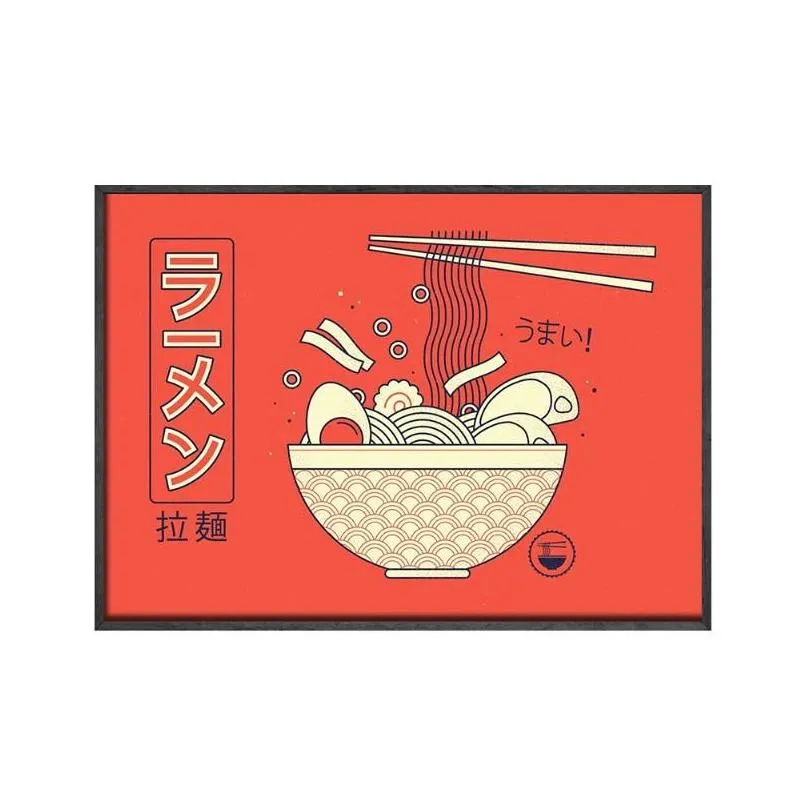 paintings ramen noodles with eggs canvas poster japanese vintage sushi food painting retro kitchen restaurant wall art decoration