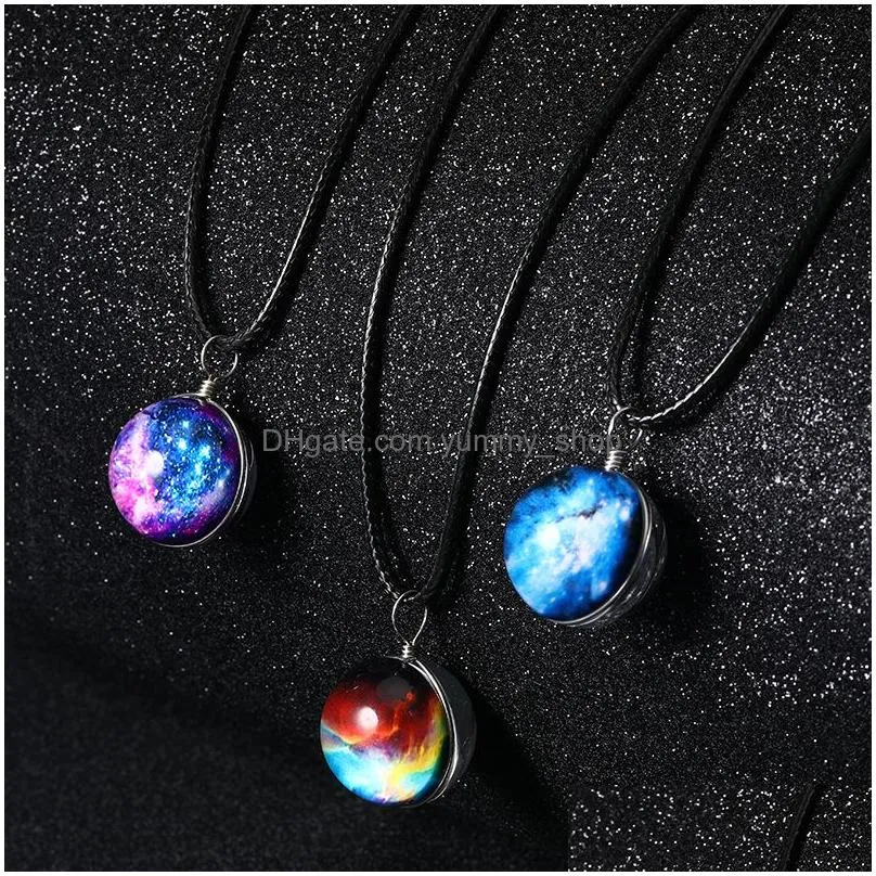 fashion doublesided nebula necklace glow in the dark space universe necklace glass galaxy solar system with luminous necklace
