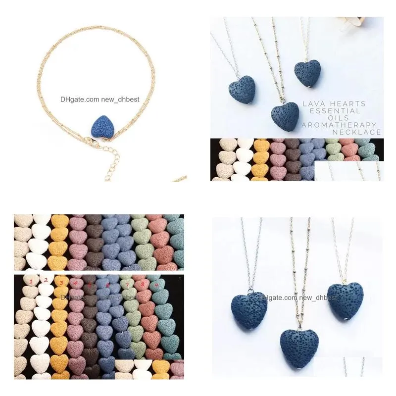 heart lava rock pendant necklace 9 colors aromatherapy  oil diffuser heartshaped stone necklaces