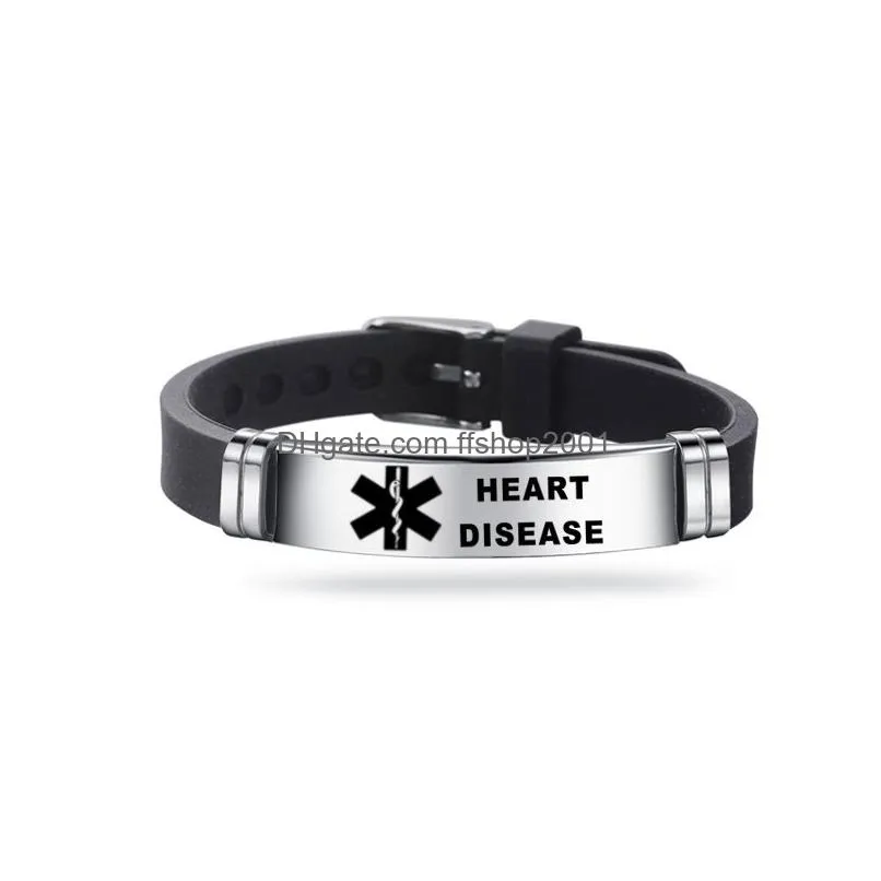 stainless steel engravable bracelet medical alert id bracelets diabetes epilepsy alzheimers allergy women men silicone bracelet