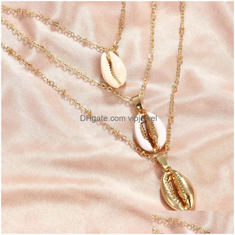  trendy three layers shell necklace bohemian natural shell gold chain necklaces for women friend jewelry gifts