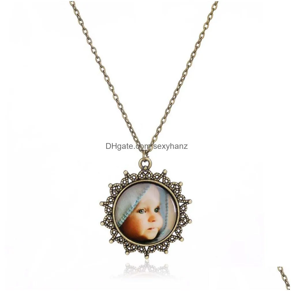 handmade glass cabochon pendant necklaces cute baby moms love necklace retro bronze chain for women wholesale jewelry gifts