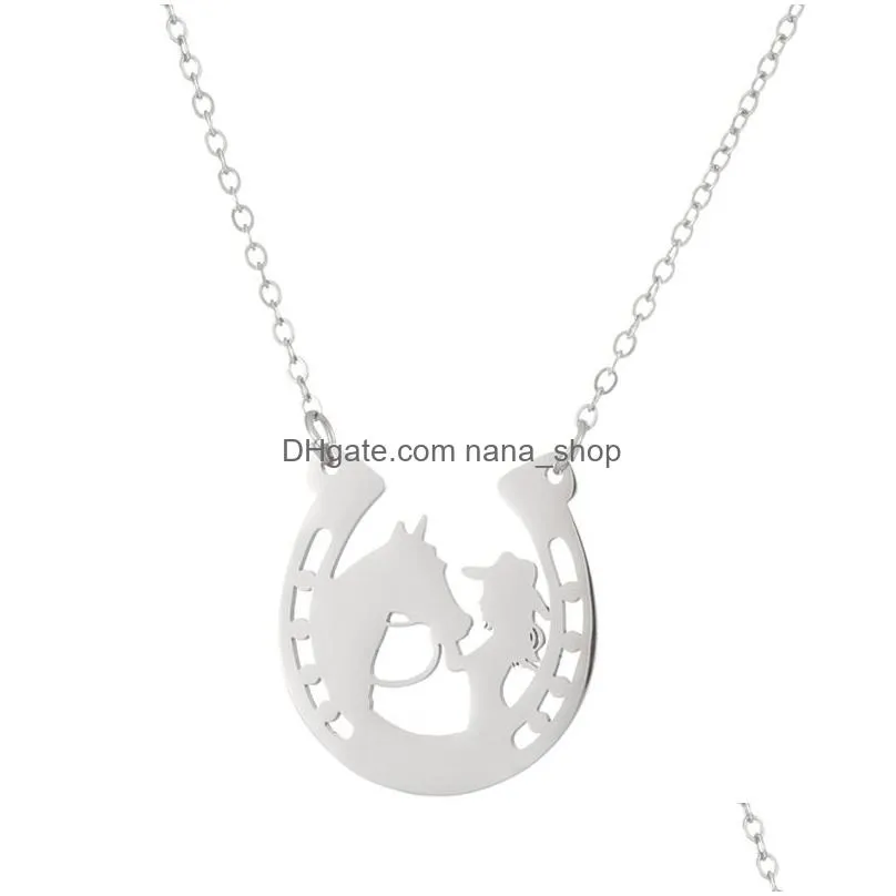 new movie horse girl neckalce stainless steel horse and girl pendant necklace jewelry