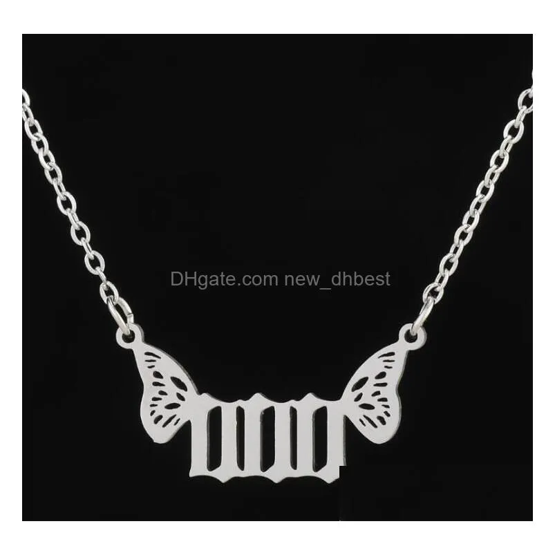 stainless steel lucky number necklaces angel wing 000 999 gold palted choker bijoux dainty christmas gift wholesale