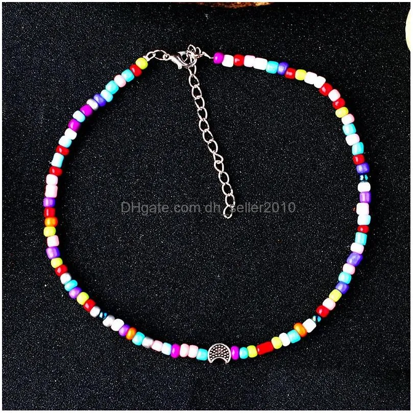 creative multi color beaded choker necklace simple bohemian beach national wind star rice bead necklace summer holiday jewelry