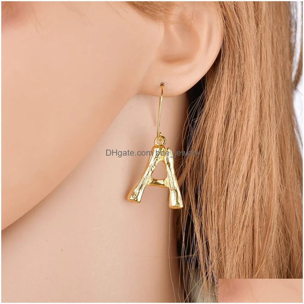 designer az letter earrings for women girls 26 letters alphabet 18k plated bamboo dangle earring jewelry gift