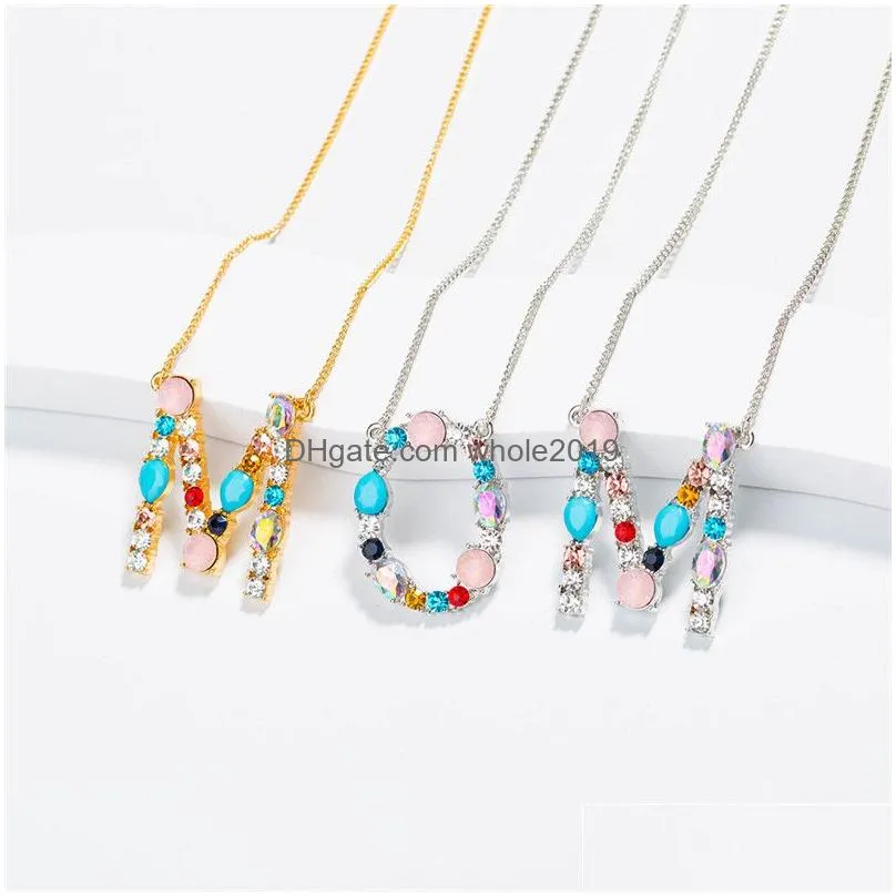 colorful 26 letter initial necklace with crystals stone pendant for women personalized mothers day jewelry gifts