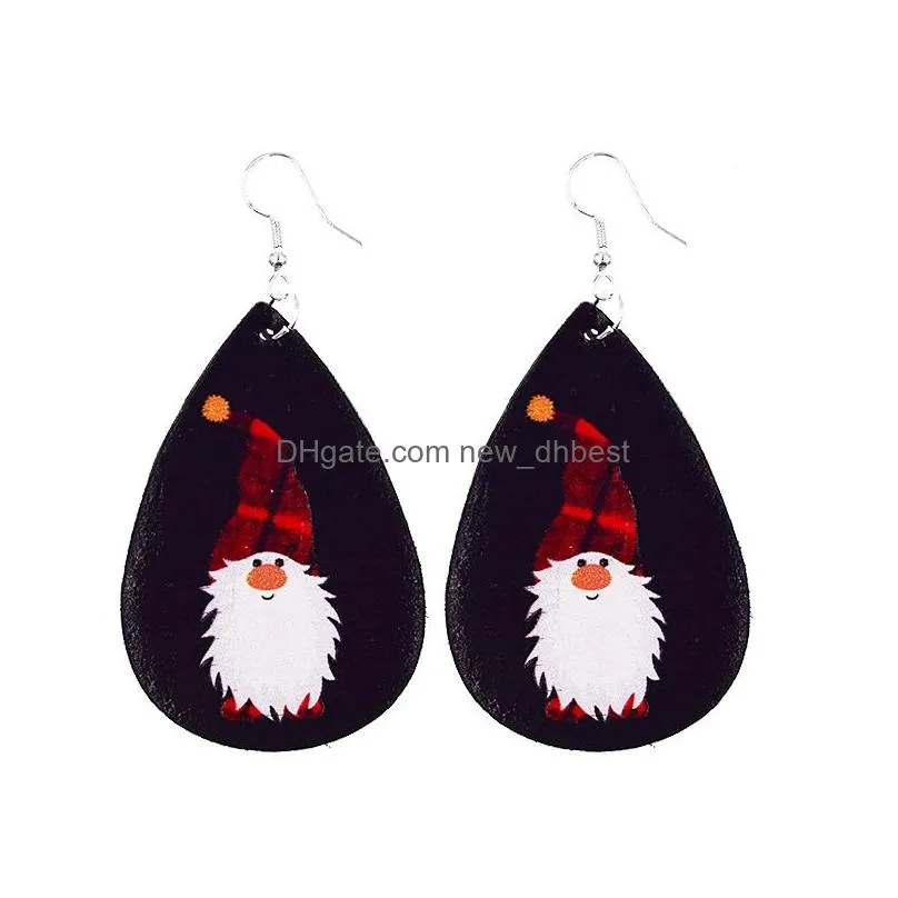 christmas dwarf print leather earrings for women lightweight teardrop faux leather earrings holiday gifts