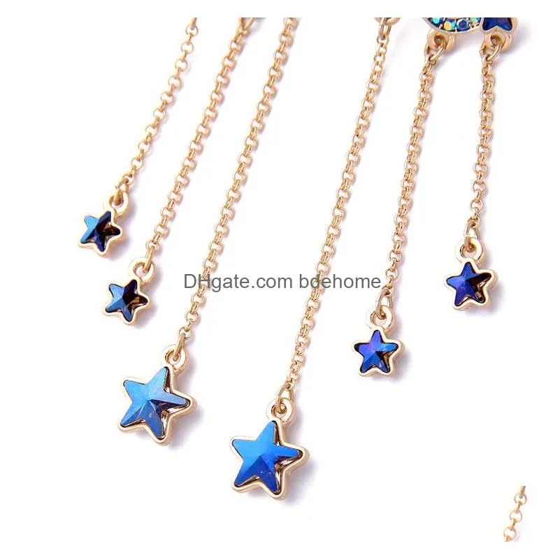  blue stars tassel long earrings delicate alloy vintage drop earring for elegant girls women fashion jewelry