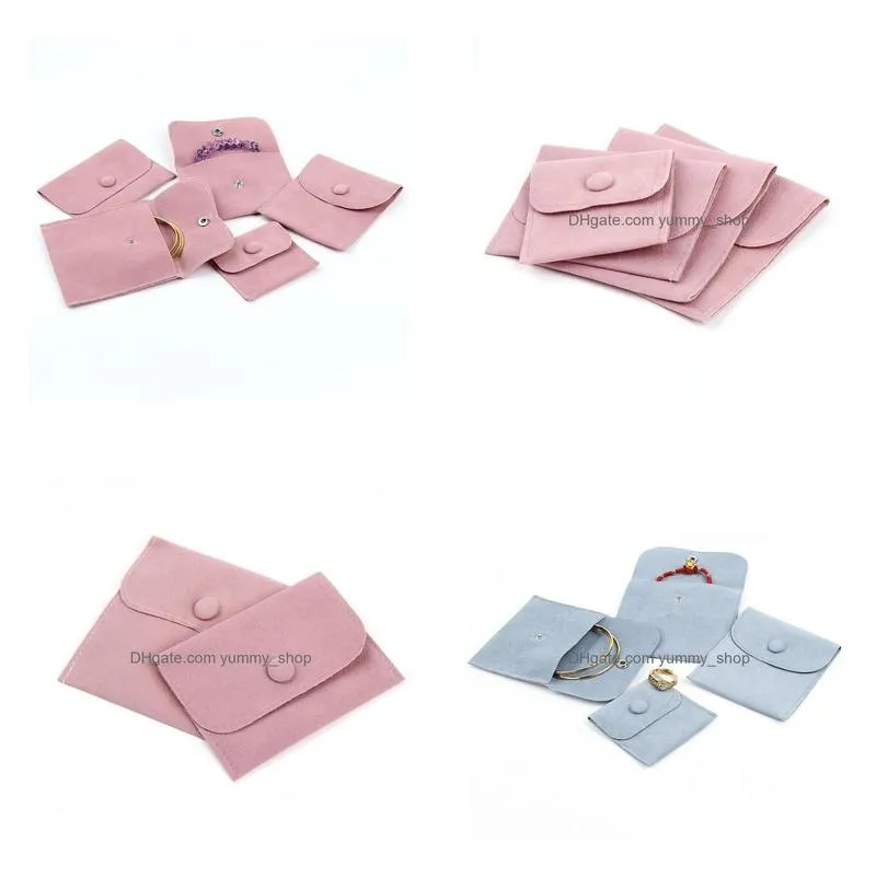 jewelry gift packaging envelope bag with snap fastener dust proof jewellery gift pouches made of pearl velvet pink blue colors