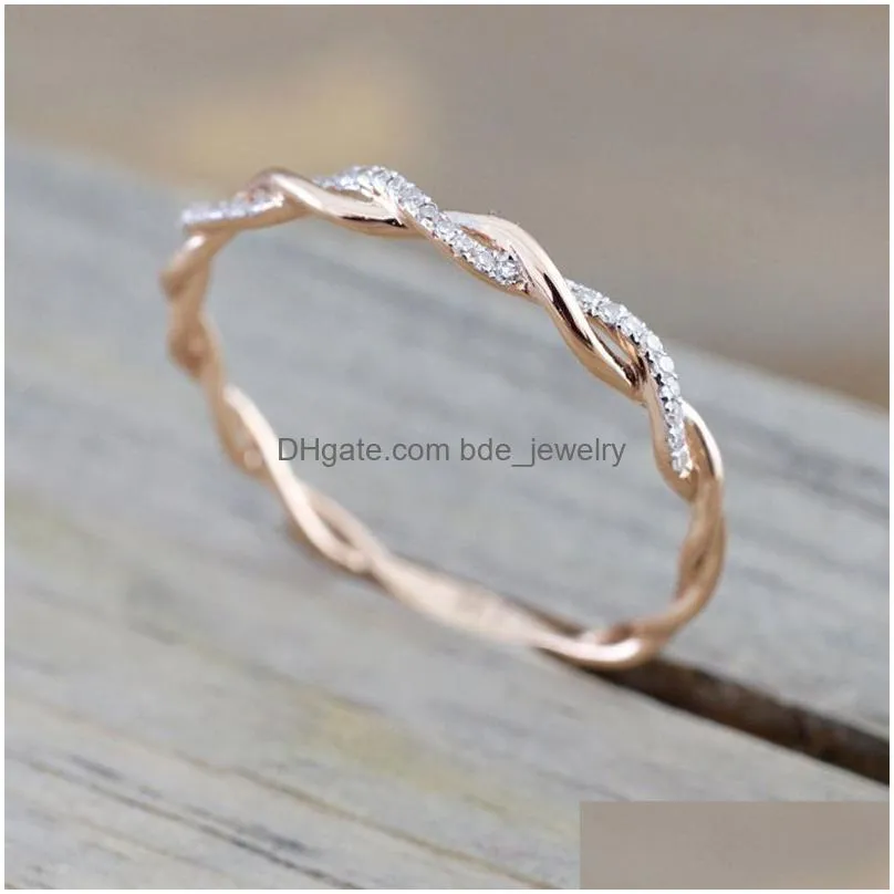 rose gold color twist classic rings cubic zirconia wedding engagement ring for woman girl austrian crystals gift rings jewelry