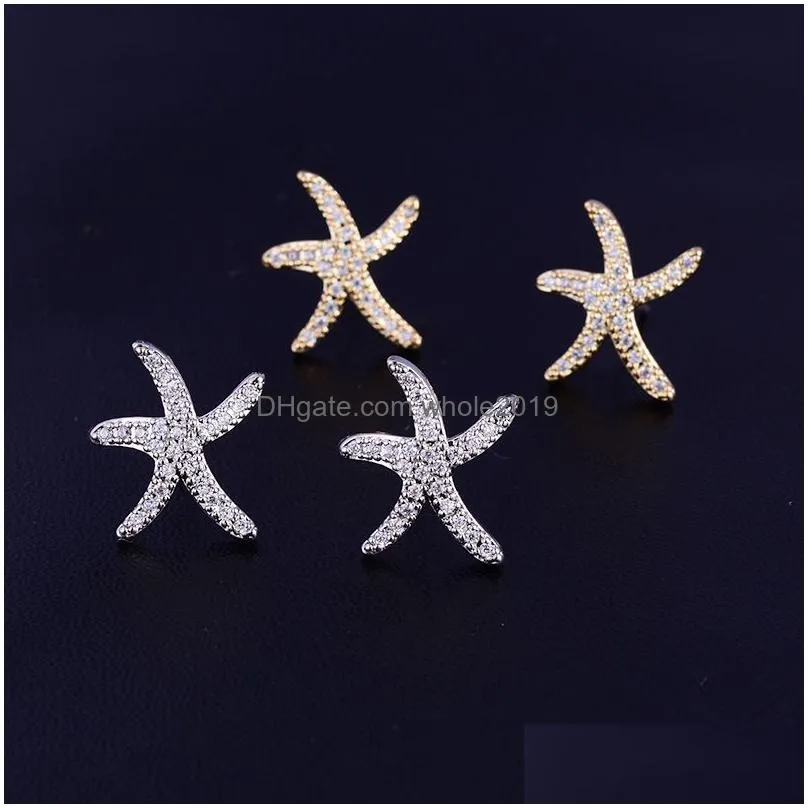 starfish earrings with silver gold color clear cz stud earring for woman fashion korean style jewelry party 2019