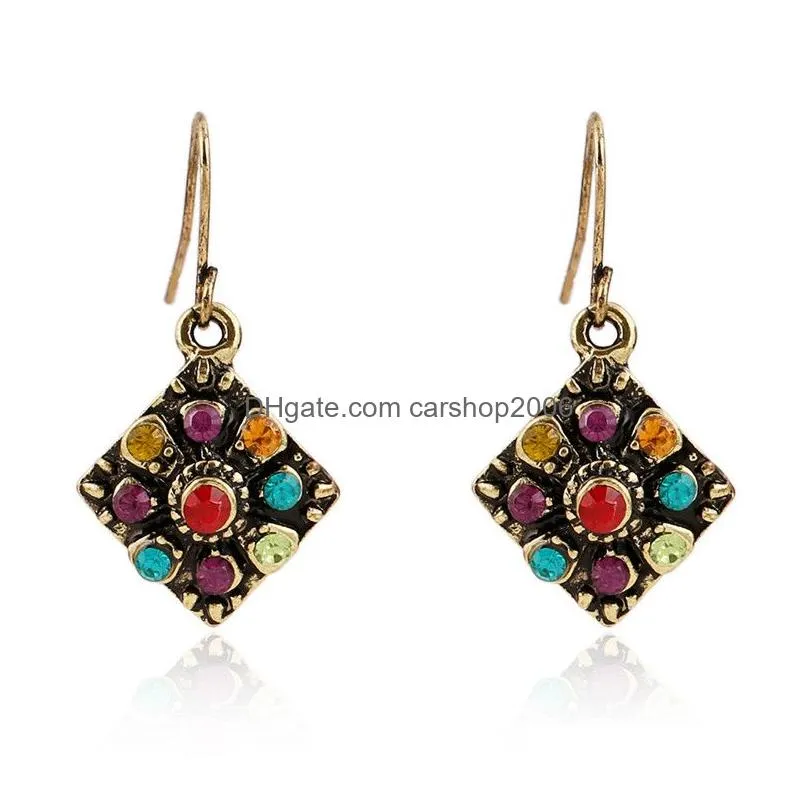 bohemian multi color crystal dangle earrings vintage ethnic style drop earrings for women girls wedding statement jewelry summer love