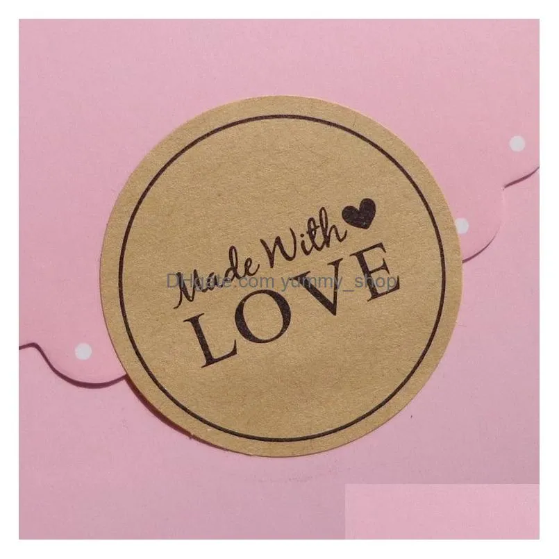 12pcs handmade wtih love heart round scrapbooking paper labels seal sticker diy gift sticker dia.3.8cm