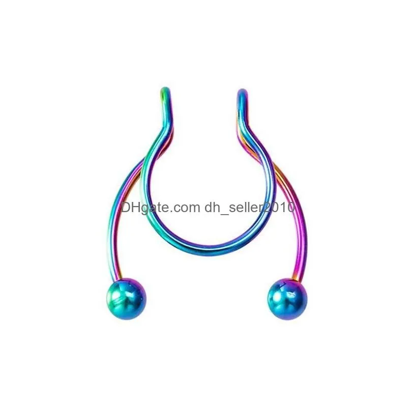 nose ring fake septum piercing stainless steel clip hoop nose rings gold stud y for women non pierced body jewelry wholesale