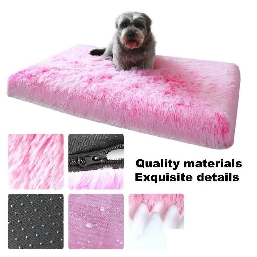 kennels pens long plush dog bed pet cushion rectangar blanket soft fleece cat puppy chihuahua sofa mat pad for small large dogs dr