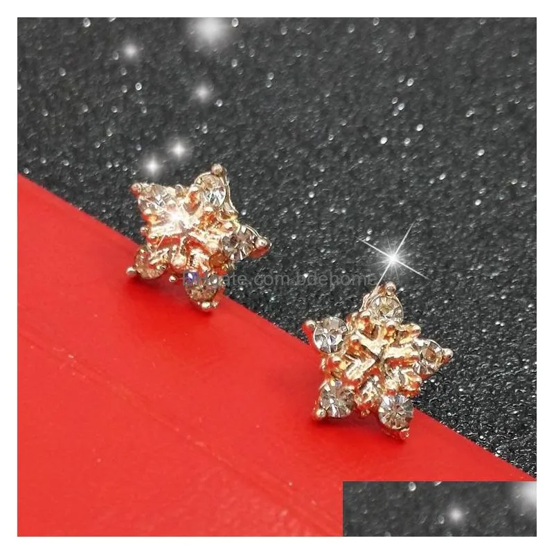 ladies crystal flake snow statement stud earrings for elgant women girl silver gold cute earring fashion jewelry