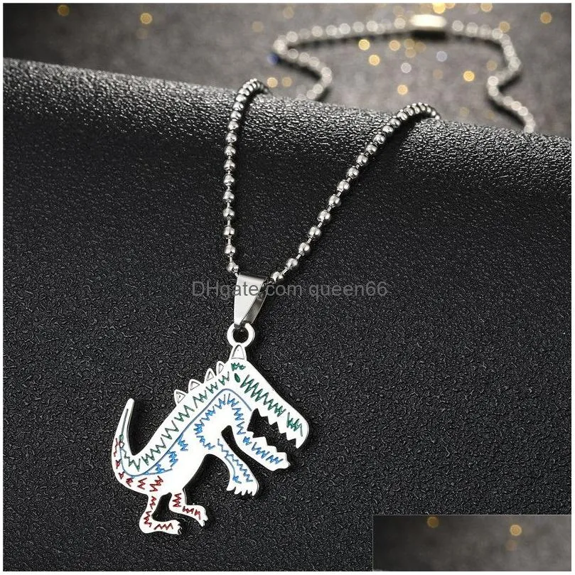 punk animal dinosaur necklace stainless steel bead chain pendant necklaces jewelry for women mens