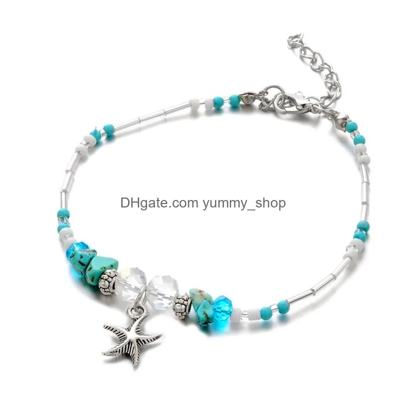 bohemian starfish pendant anklets for women girls crystal bead chain bracelet on leg summer beach anklet jewelry gifts
