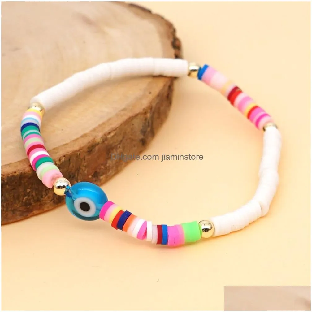 polymer clay bead bracelets for women evil blue eye friendship bracelets handmade jewelry gifts 4mm beads